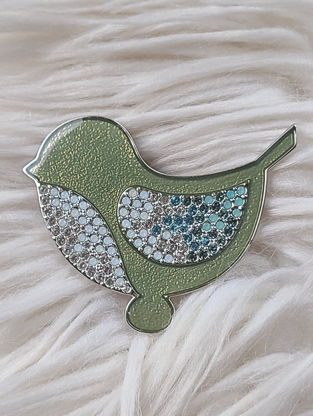 Swarovski Green and Blue Crystal Bird Brooch- Excellent Condition